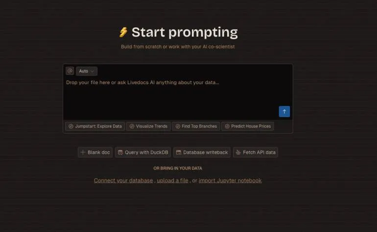 Livedocs main page